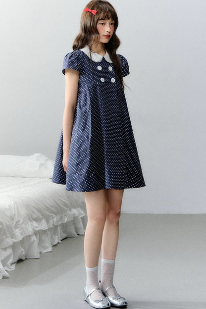 Navy Retro Polka Dot Dress