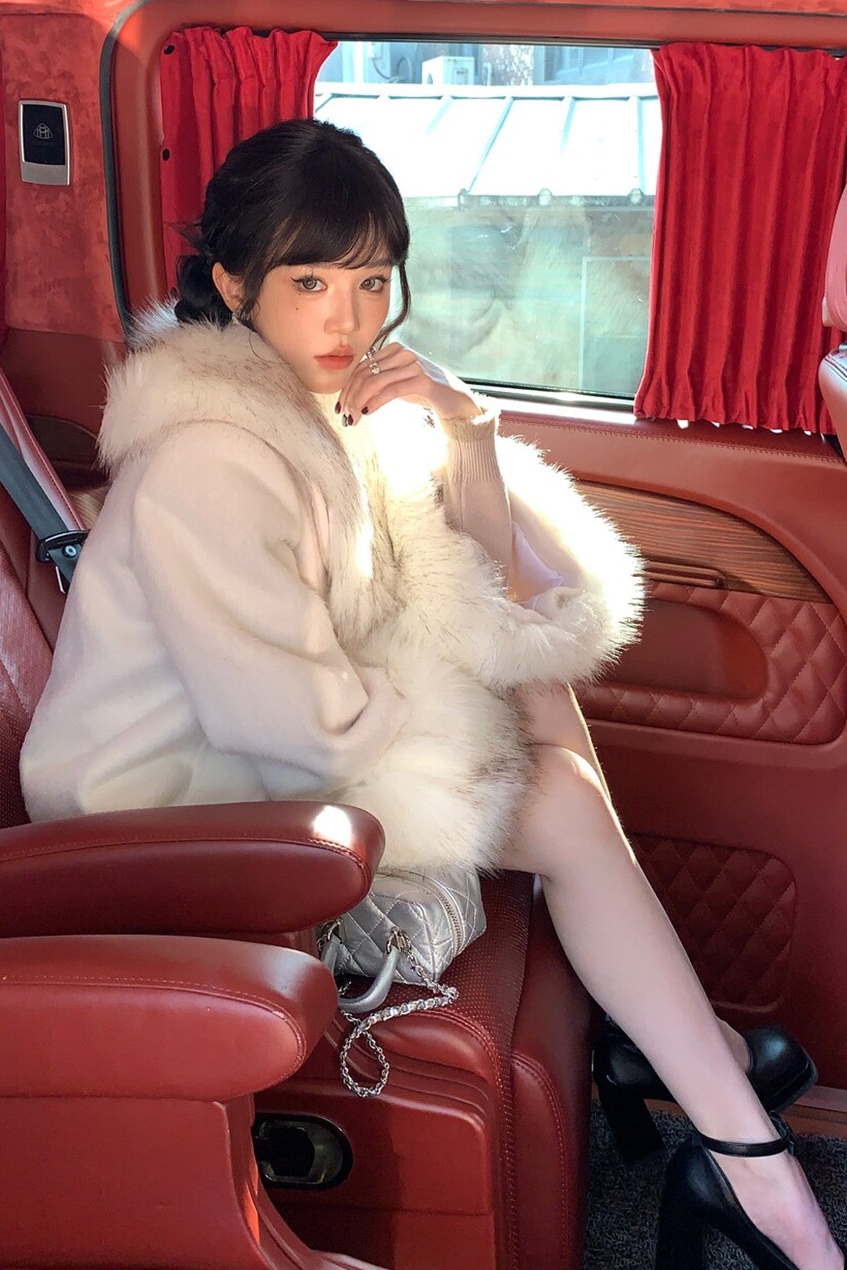 Bow Detail Quilted Woolen Cape Coat