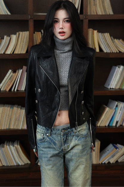 Classic Short Black Leather Jacket