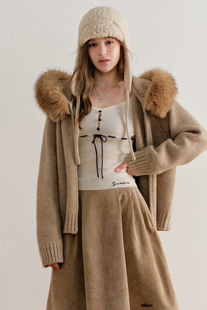 Thick Hooded Zip-Up Knit Cardigan Jacket