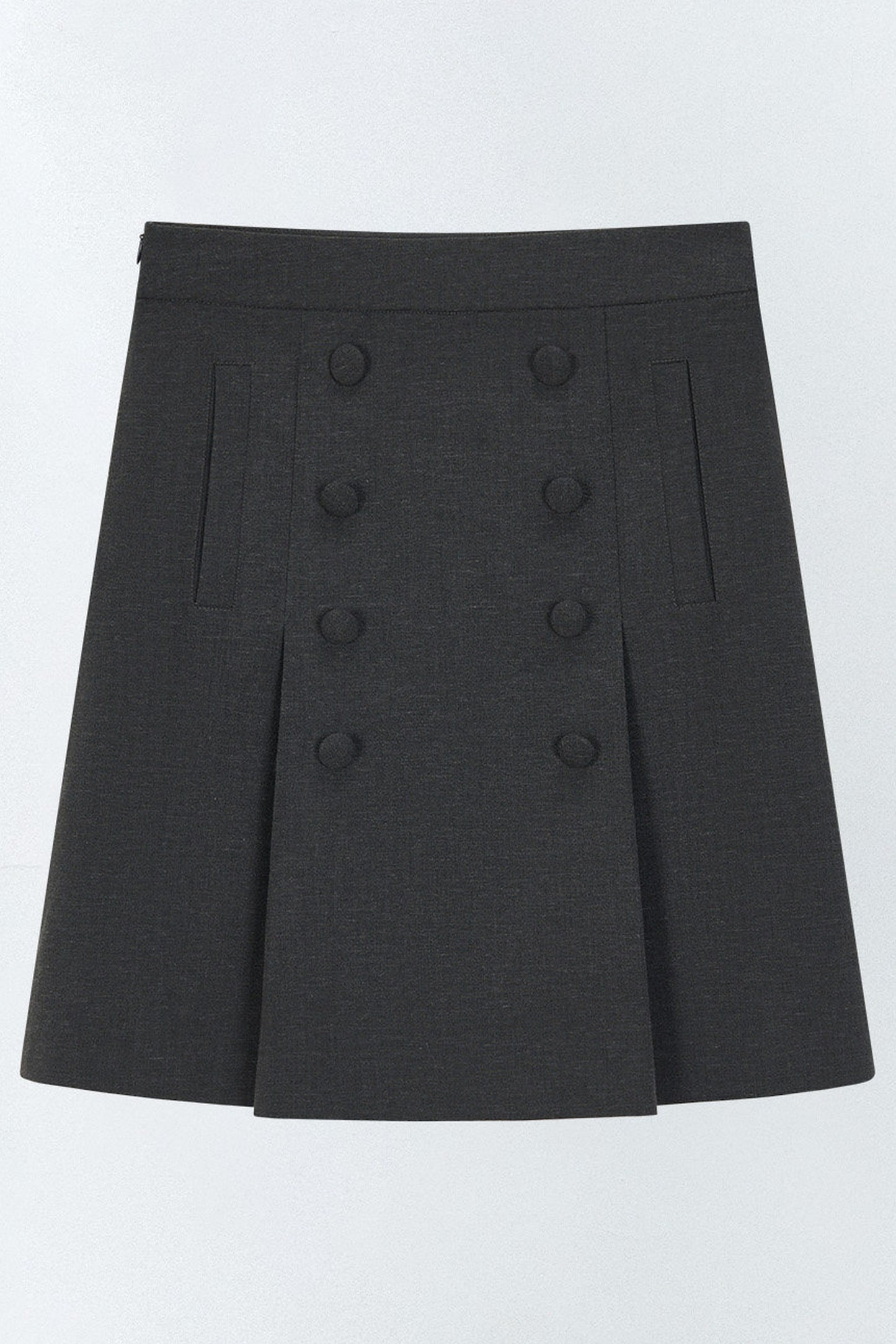 Pleated Double-Breasted Skirt