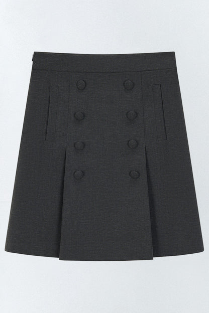 Pleated Double-Breasted Skirt