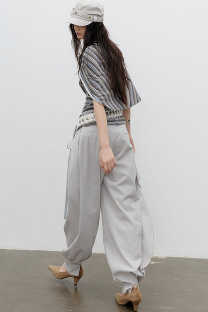 Striped Cape Shawl-Style Halter Neck T-Shirt