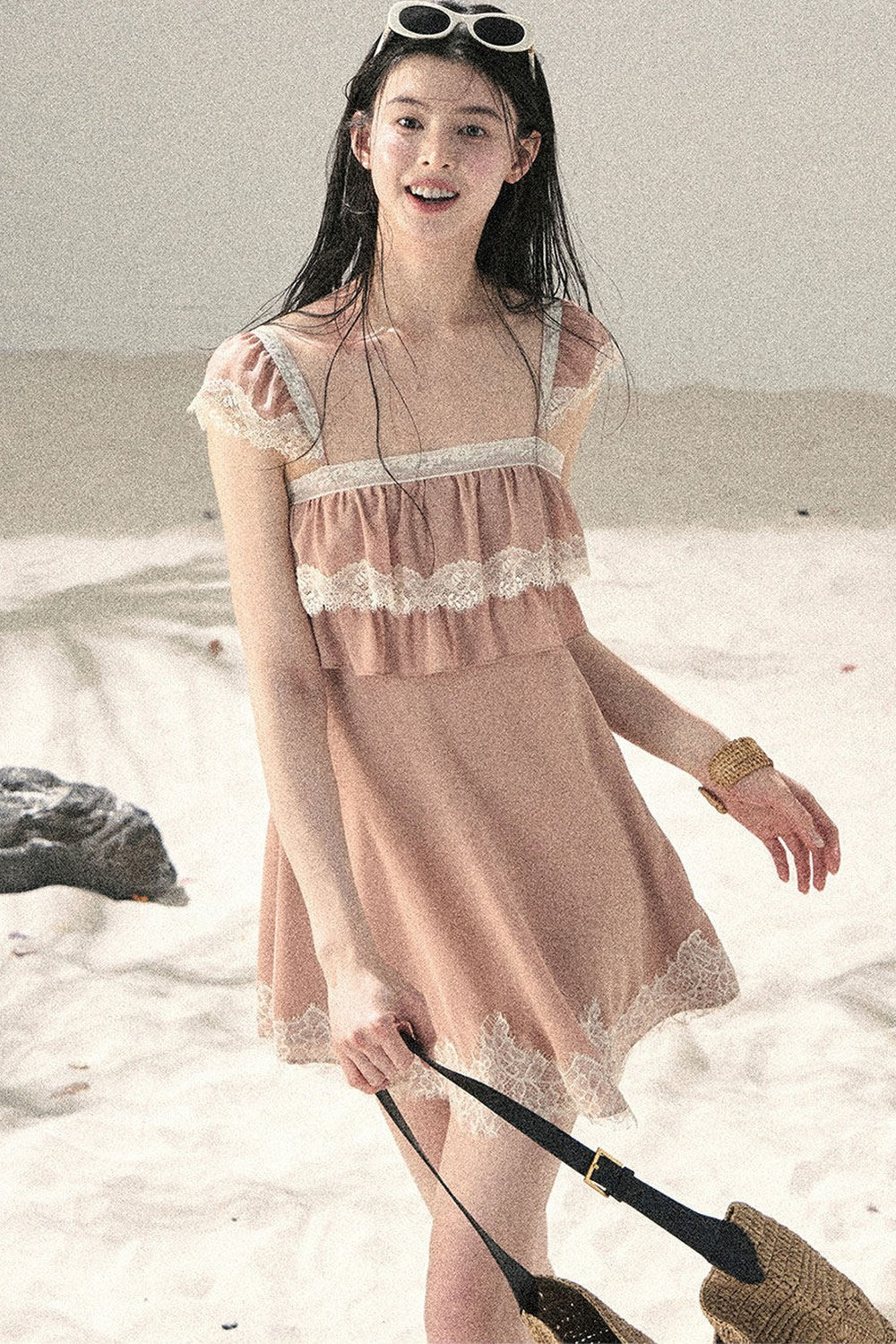 Vestido de Encaje Naranja de Chifón