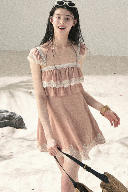 Vestido de Encaje Naranja de Chifón