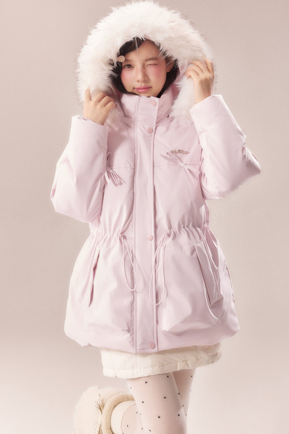 Mid-Length Fur Collar Goose Down Jacket