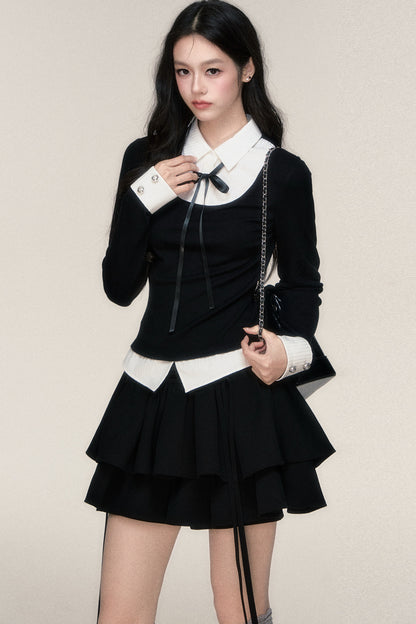 Slim Fit Color-Block T-Shirt and Skirt Set-Up