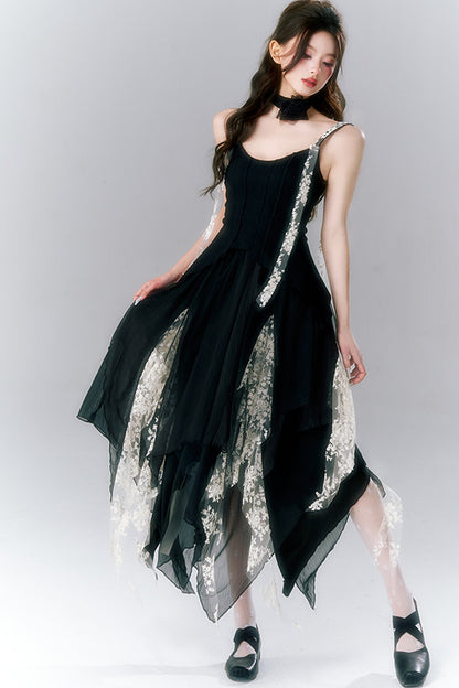 Französisches Gothic-Trägerkleid-und-Rock-Set