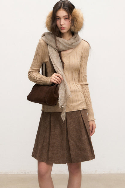 Beige Knit Base Layer Top Set-Up