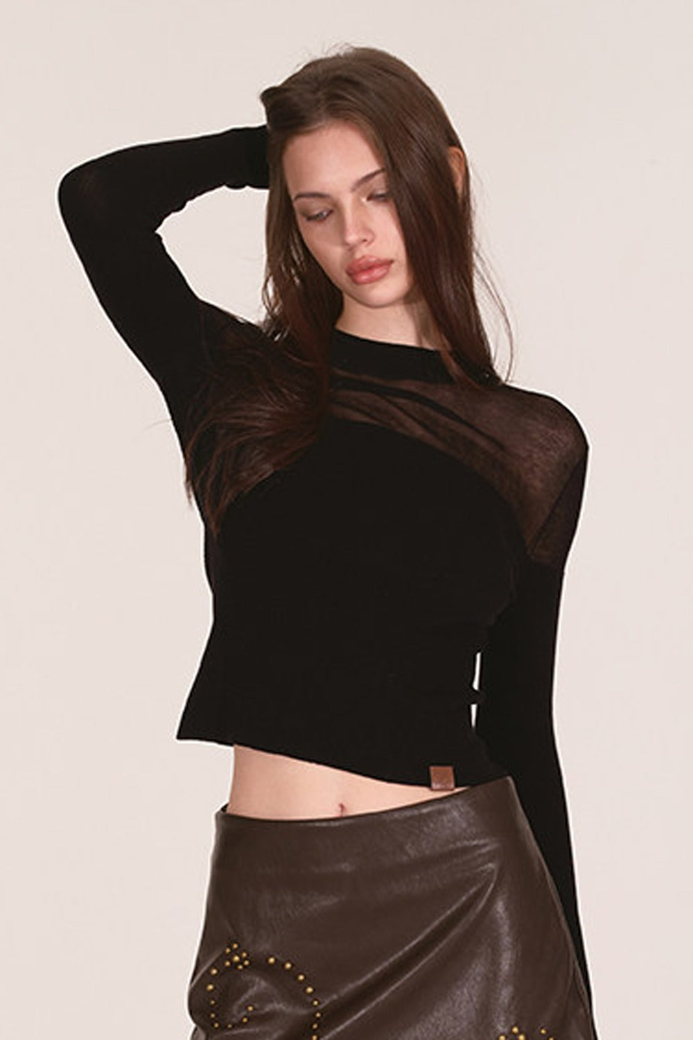 Tencel Spliced Half-Turtleneck Knit Top