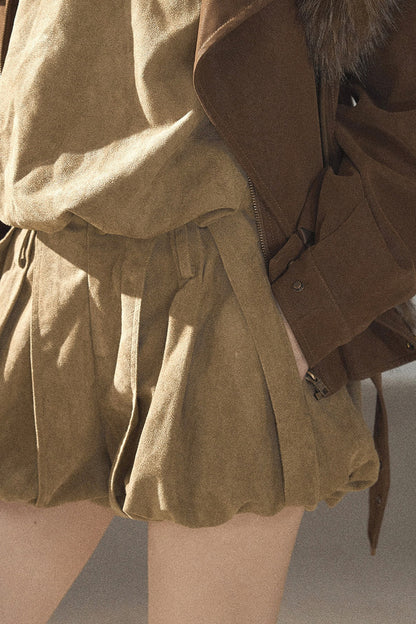 Completo top e shorts in finta pelle scamosciata