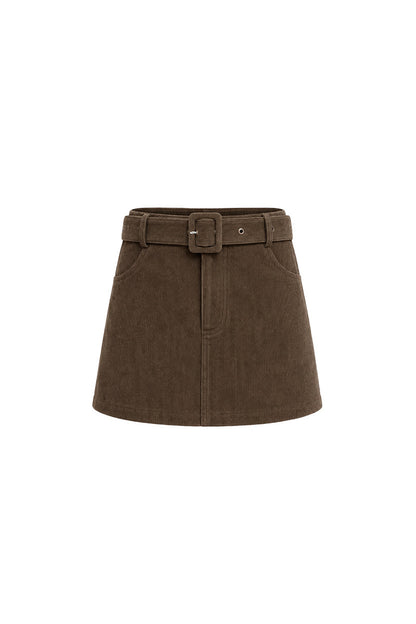 Khaki Double-Breasted Trench Coat and Skirt Set-Up
