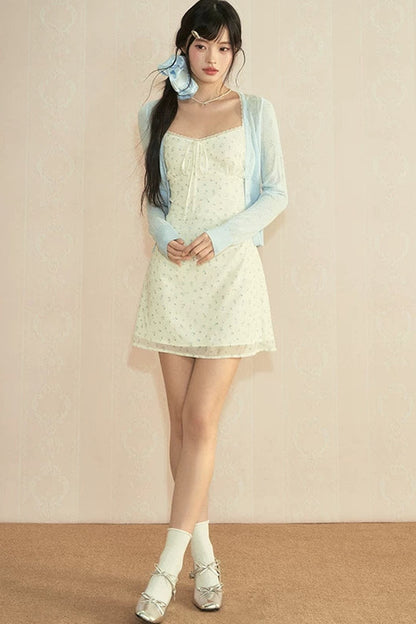 Floral Lace Camisole Dress & Cardigan Set-Up