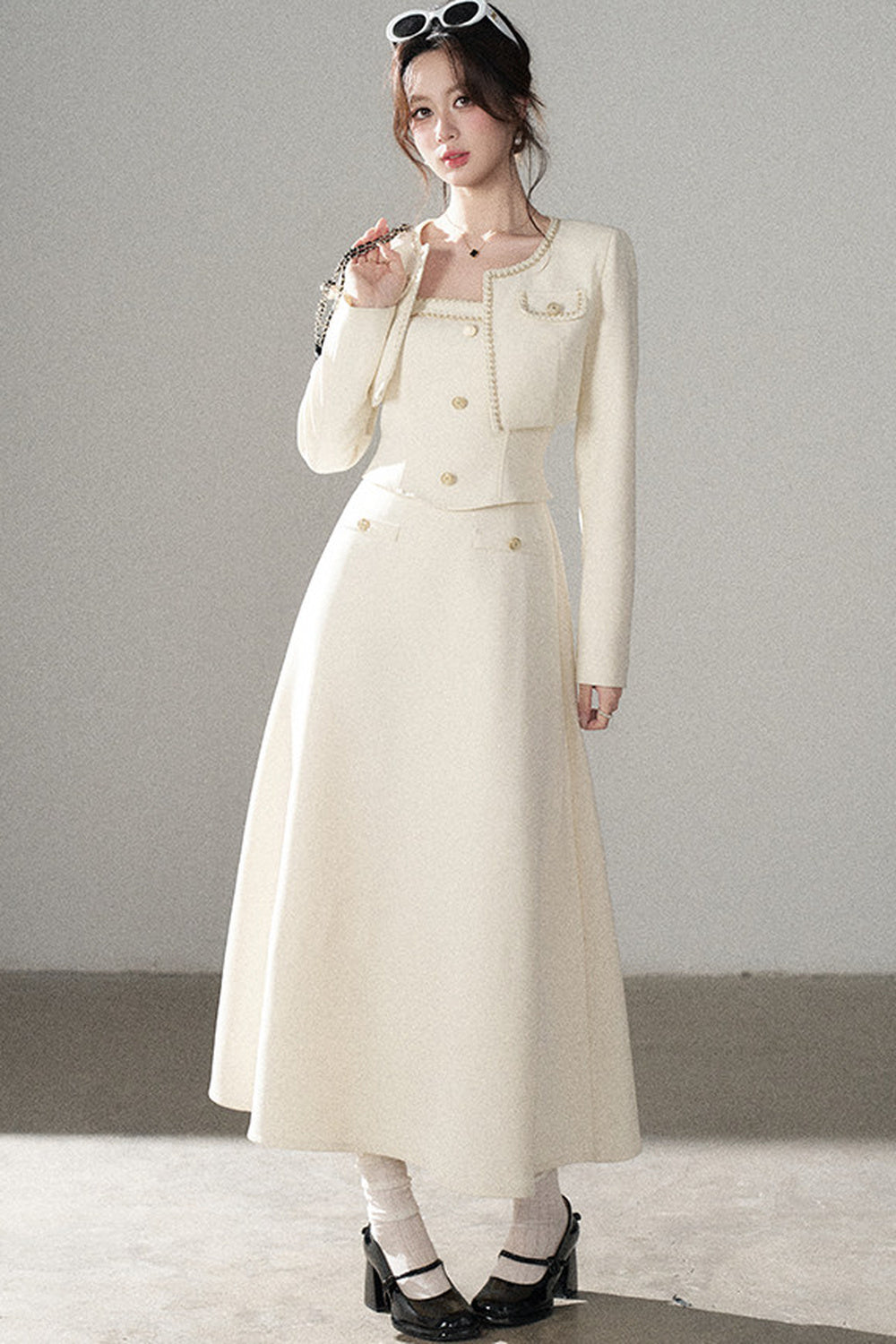 Off-White Chanel-Style A-Line Dress and Short Jacket Set-Up