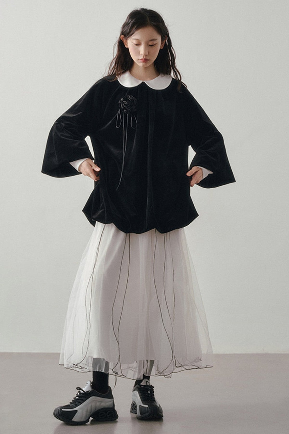 Patchwork Long Sleeve Velvet Tops