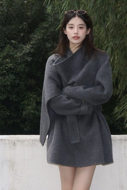 Double-Sided Wool Scarf Collar Coat