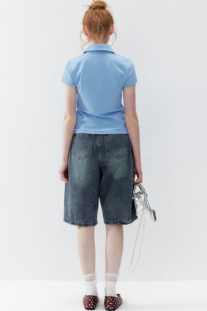 Blue Polo Collar T-Shirt