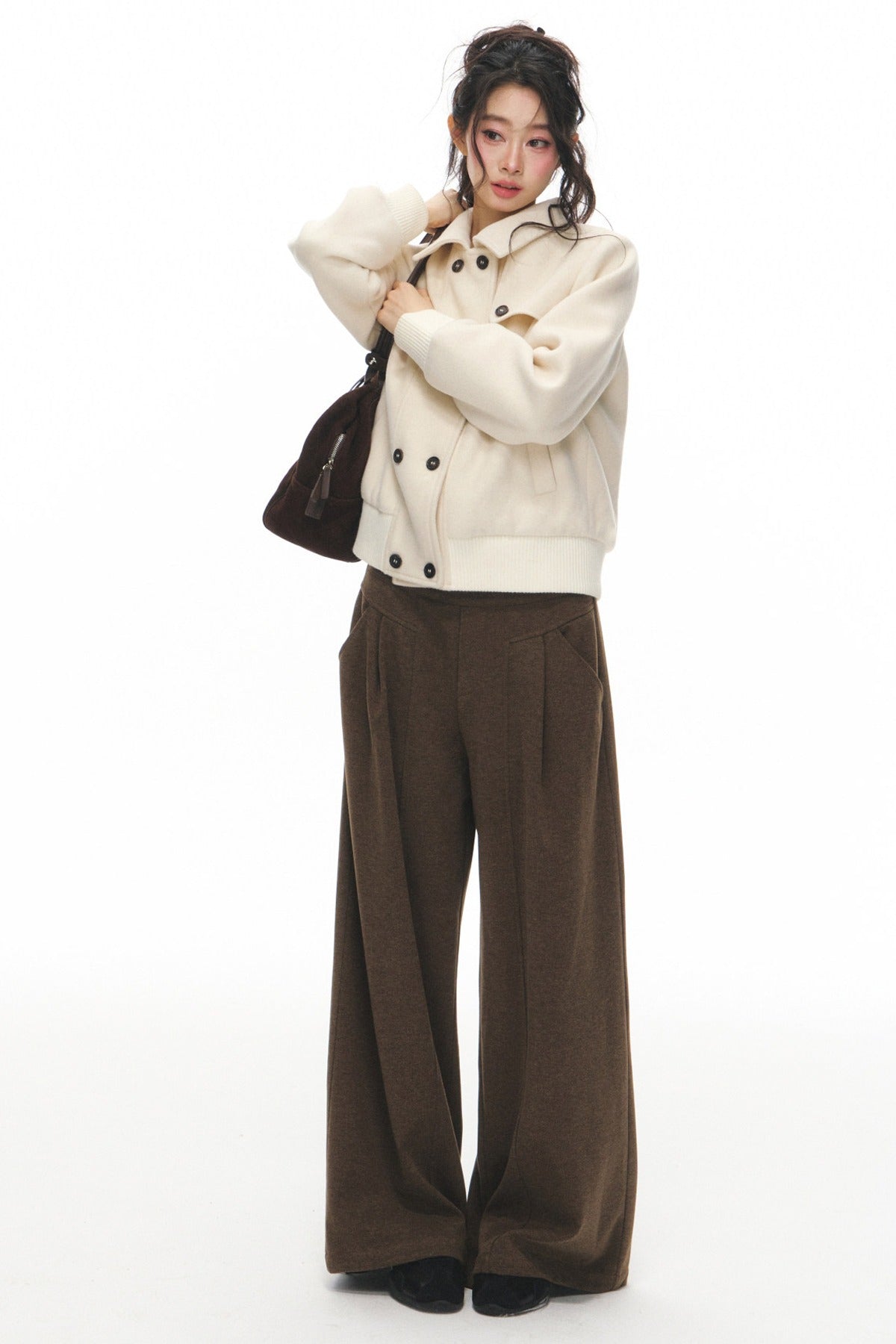 White Wool Double-Breasted Jacket and Pants Set