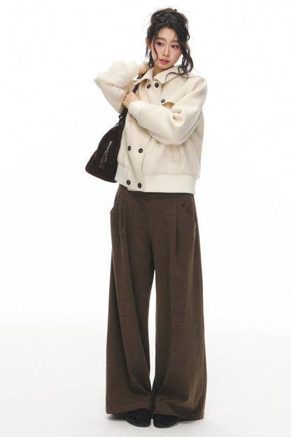 White Wool Double-Breasted Jacket and Pants Set