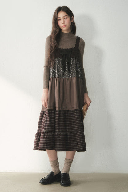 Floral Plaid Patchwork Cake Dress