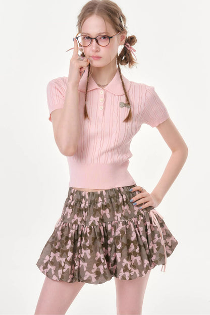 Tee-shirt en maille rose à douce torsade