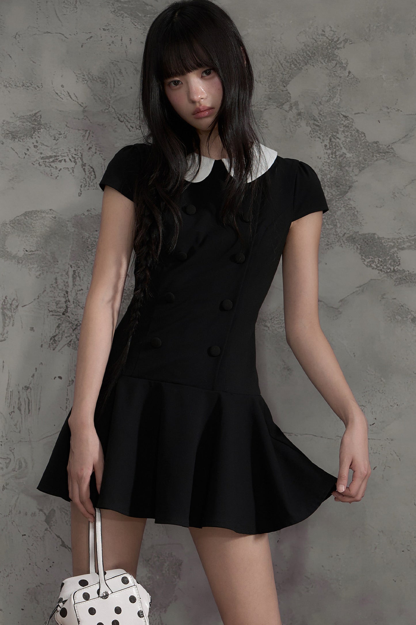 Double-Breasted Doll Collar A-Line Dress