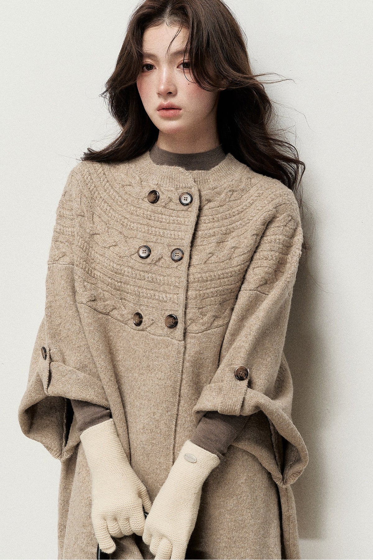 Double-Breasted Cape Design Cardigan
