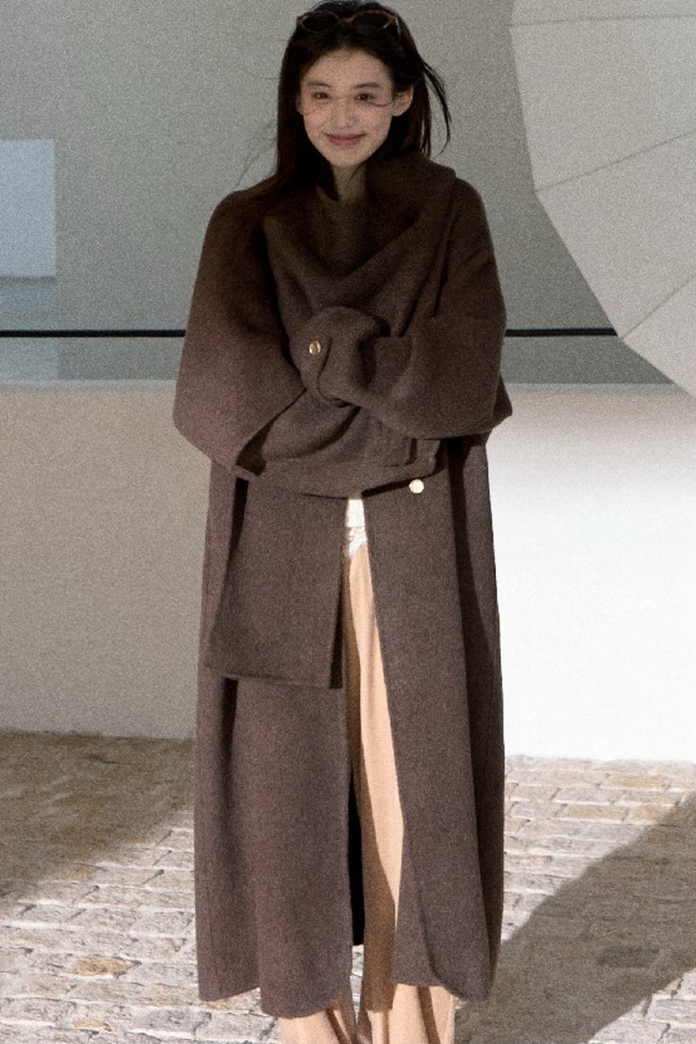 Double-Sided Wool Scarf Collar Coat