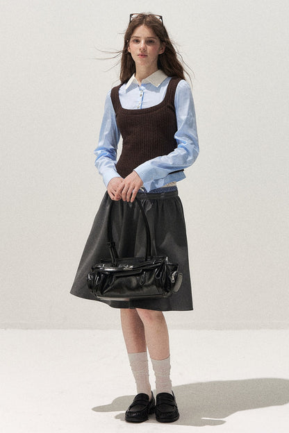 Spliced Twist-Knit Vest with Shirt Set