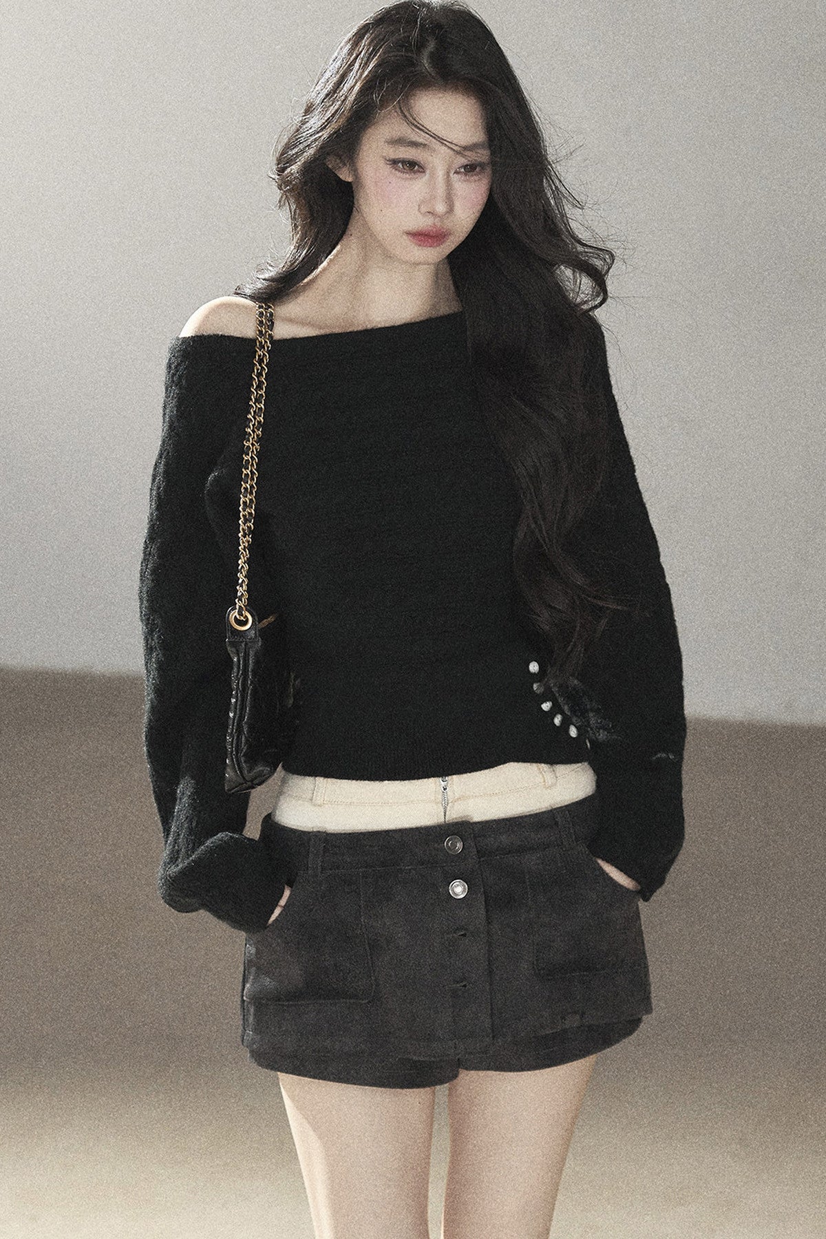 Off-Shoulder Cable Knit Sweater