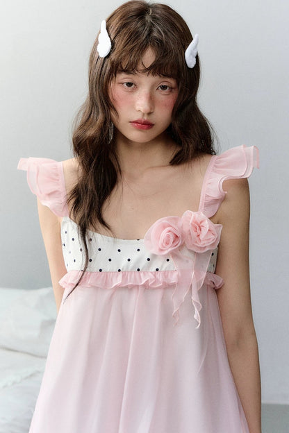 Strawberry Sundae Floral Flutter Sleeve Dress