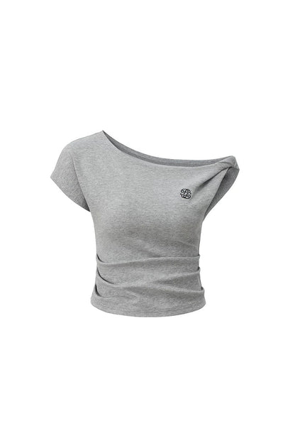 Knot Detail Off-Shoulder Short Sleeve Sweatshirt