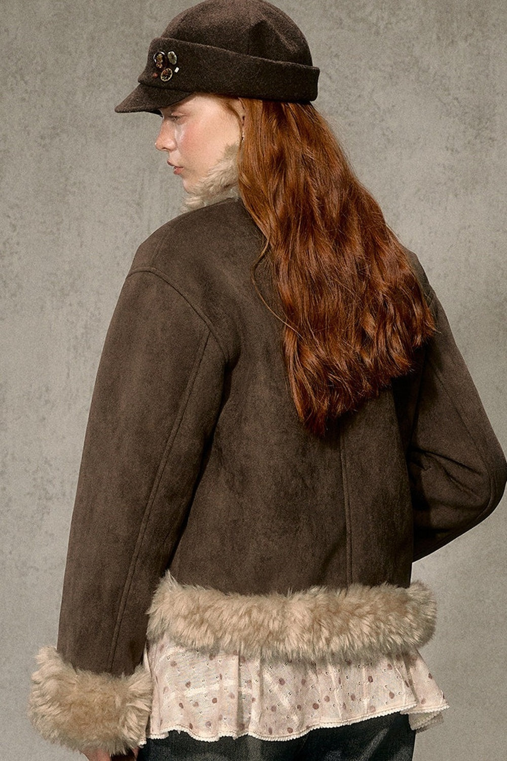 Oatmeal Chocolate Fur Trim Asymmetrical Jacket