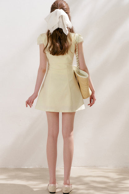 V-Neck Lace Trim A-Line Mini Dress