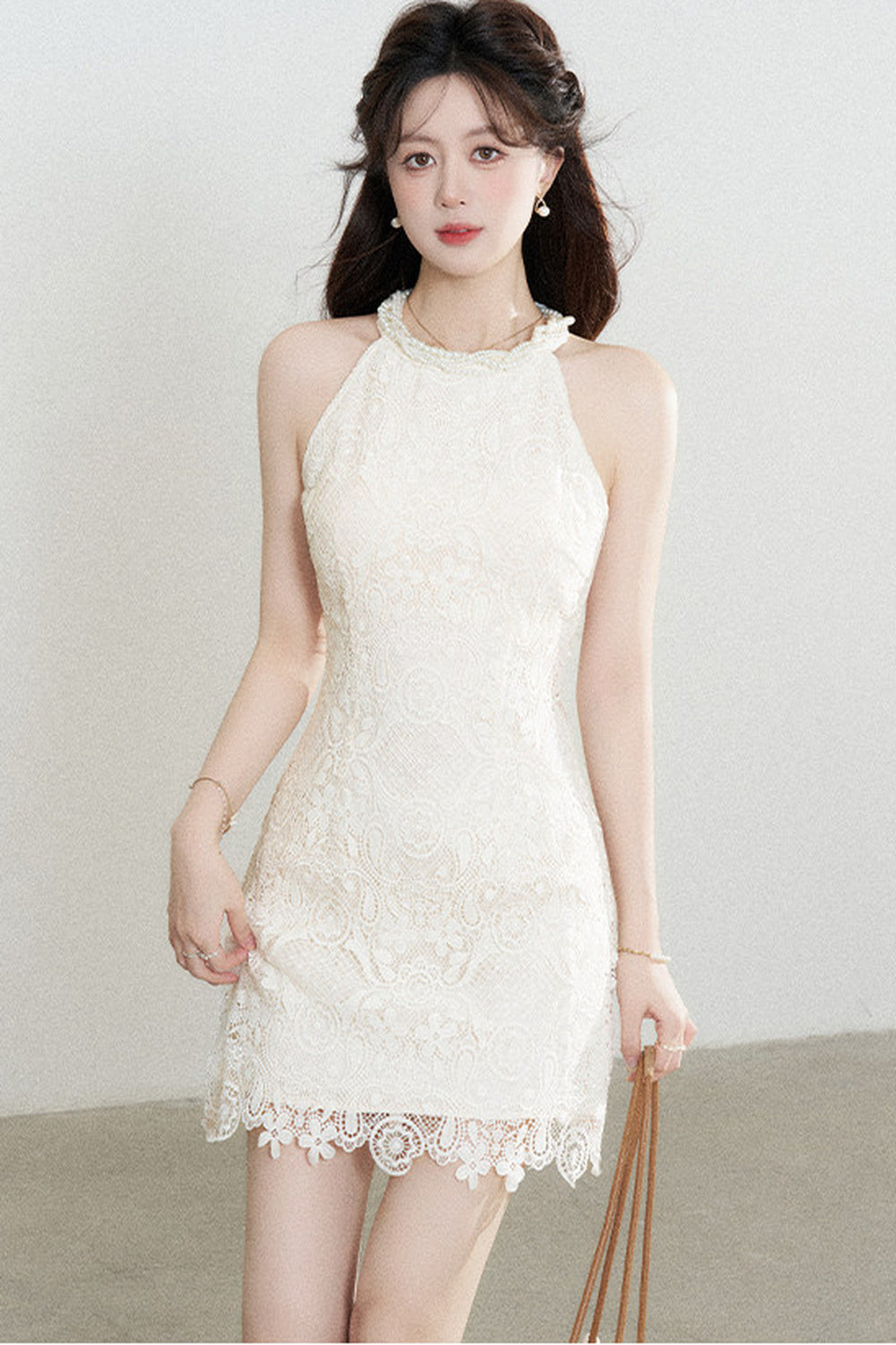A-Line Halter Neck Lace Dress