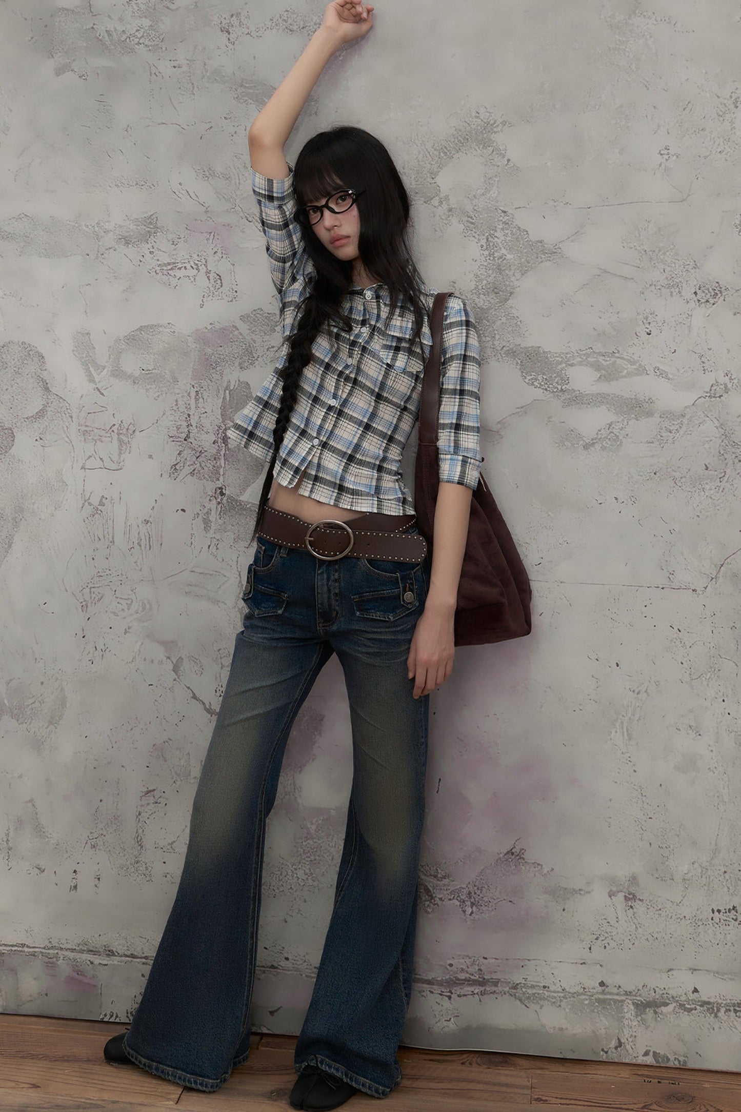 Retro Plaid Short Sleeve Shirt and Pants Set-Up