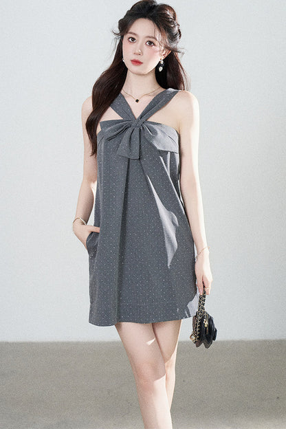 Gray Polka Dot Suspender Dress