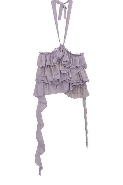 Multi-Layer Ruffle Lace Halter Top and Pants Set