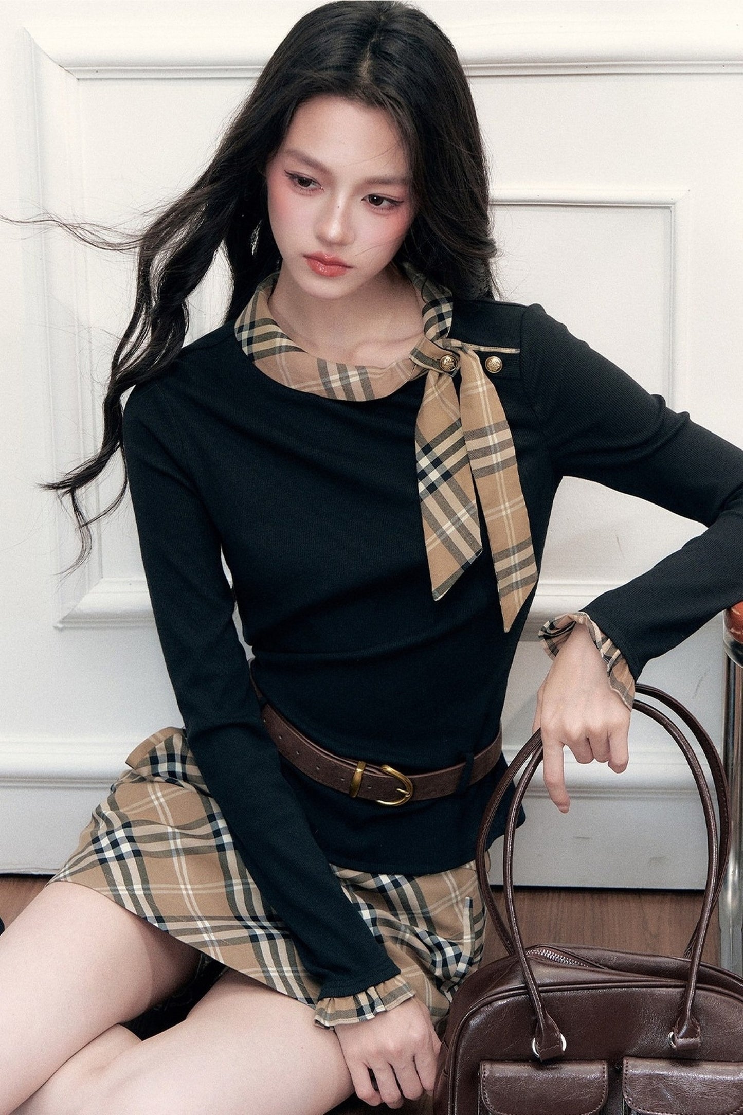 Ribbon Slim-Fit Blouse And Skirt Set-Up