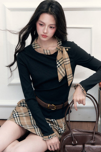 Ribbon Slim-Fit Blouse And Skirt Set-Up