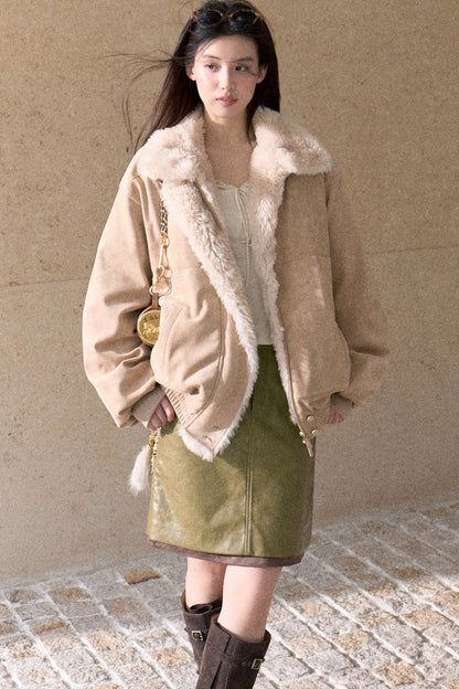 Fern Green Leather Straight Skirt