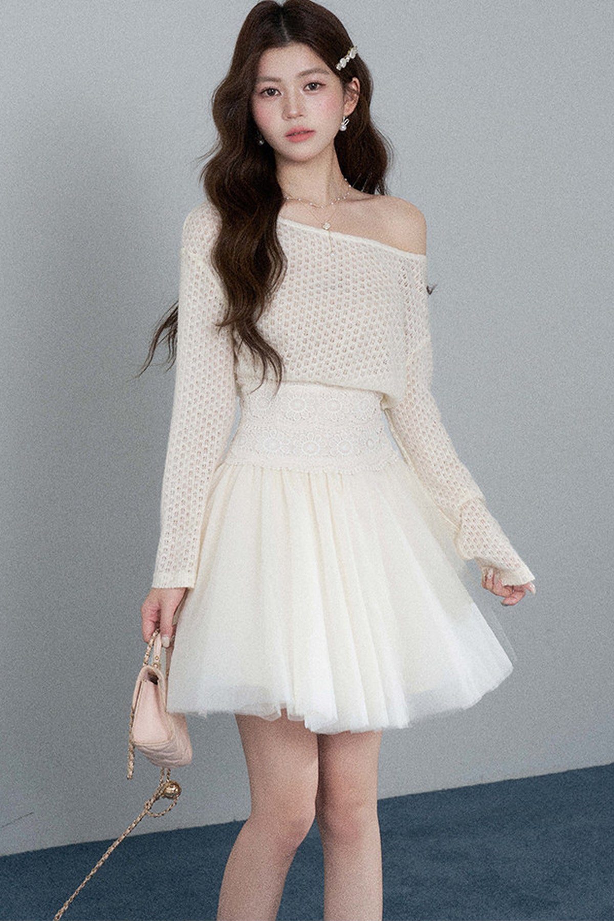 French Hollow-Out Lace Off-Shoulder Dress