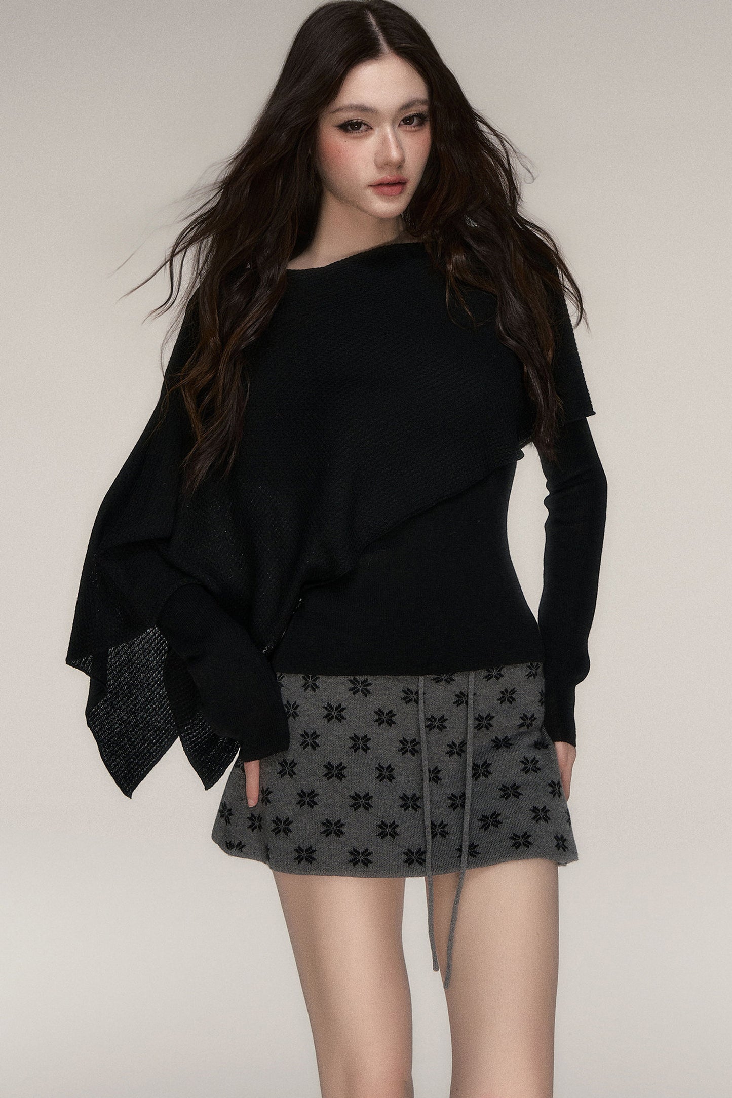 Weiches Windcape-Pullover-Strickoberteil