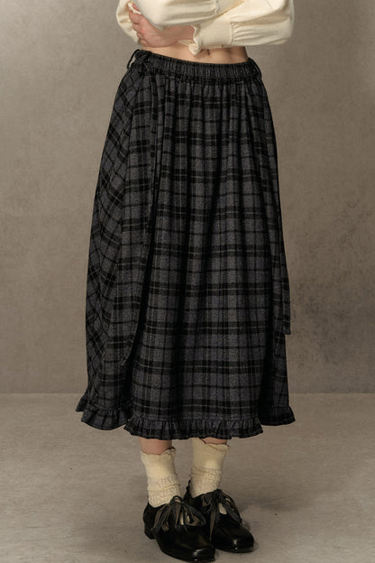 Plaid Tweed Midi Skirt