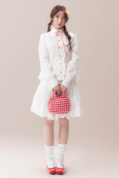Bow Polka Dot Shirt and Skirt Set-Up