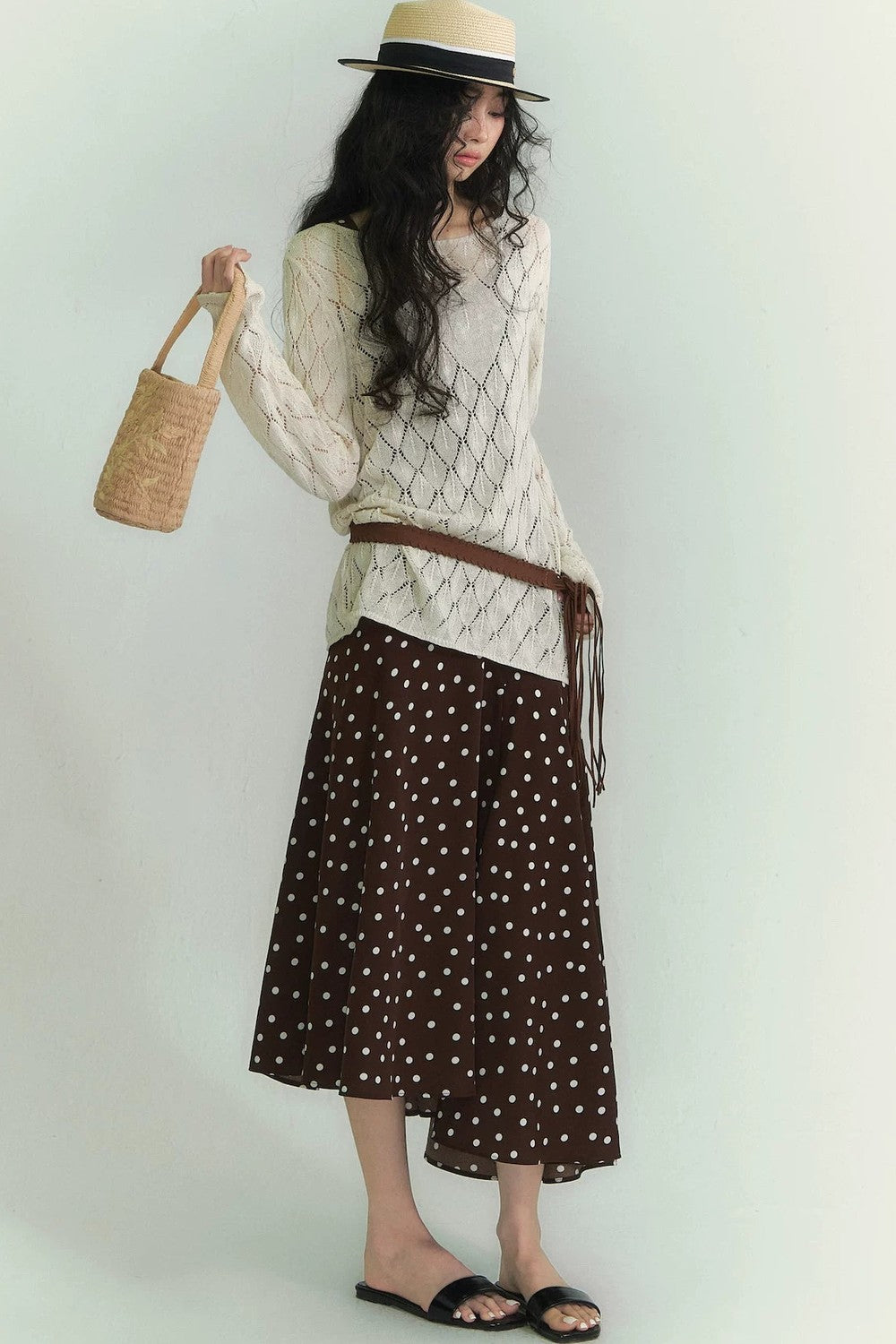 Japanese Paper Yarn Lattice Sweater
