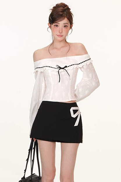 Color-Block Tie Embroidered Top Set-Up