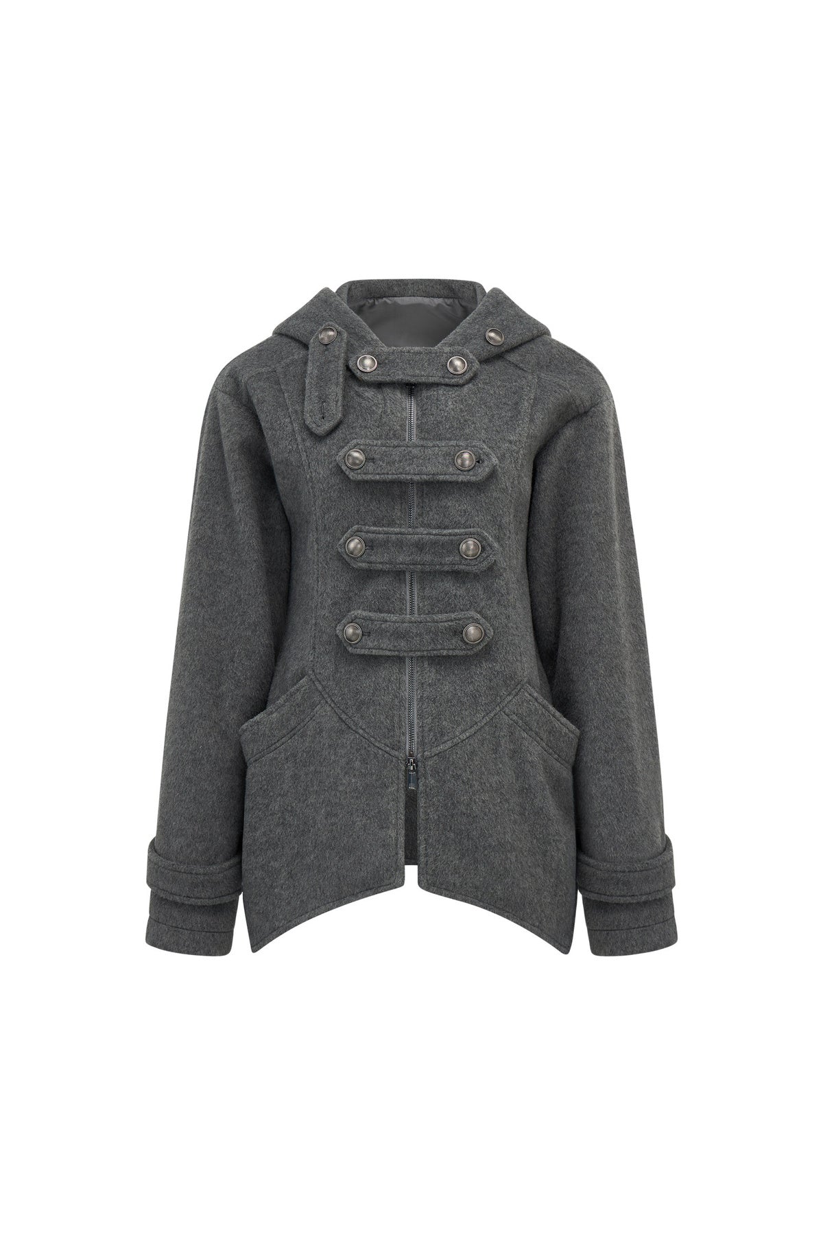 Woolen Hooded Irregular Hem Jacket