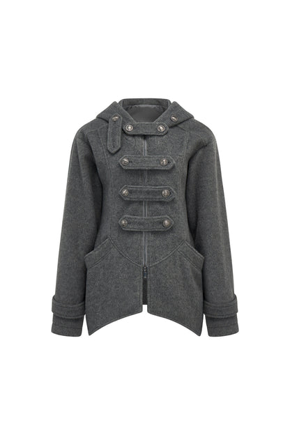 Woolen Hooded Irregular Hem Jacket
