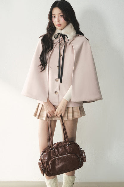 Retro Plaid Woolen Cape